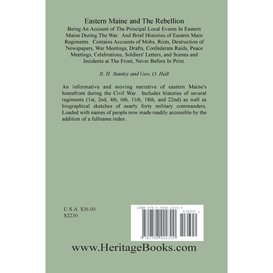 back cover of Eastern Maine and the Rebellion: being an account of the principal local events in eastern Maine during the war