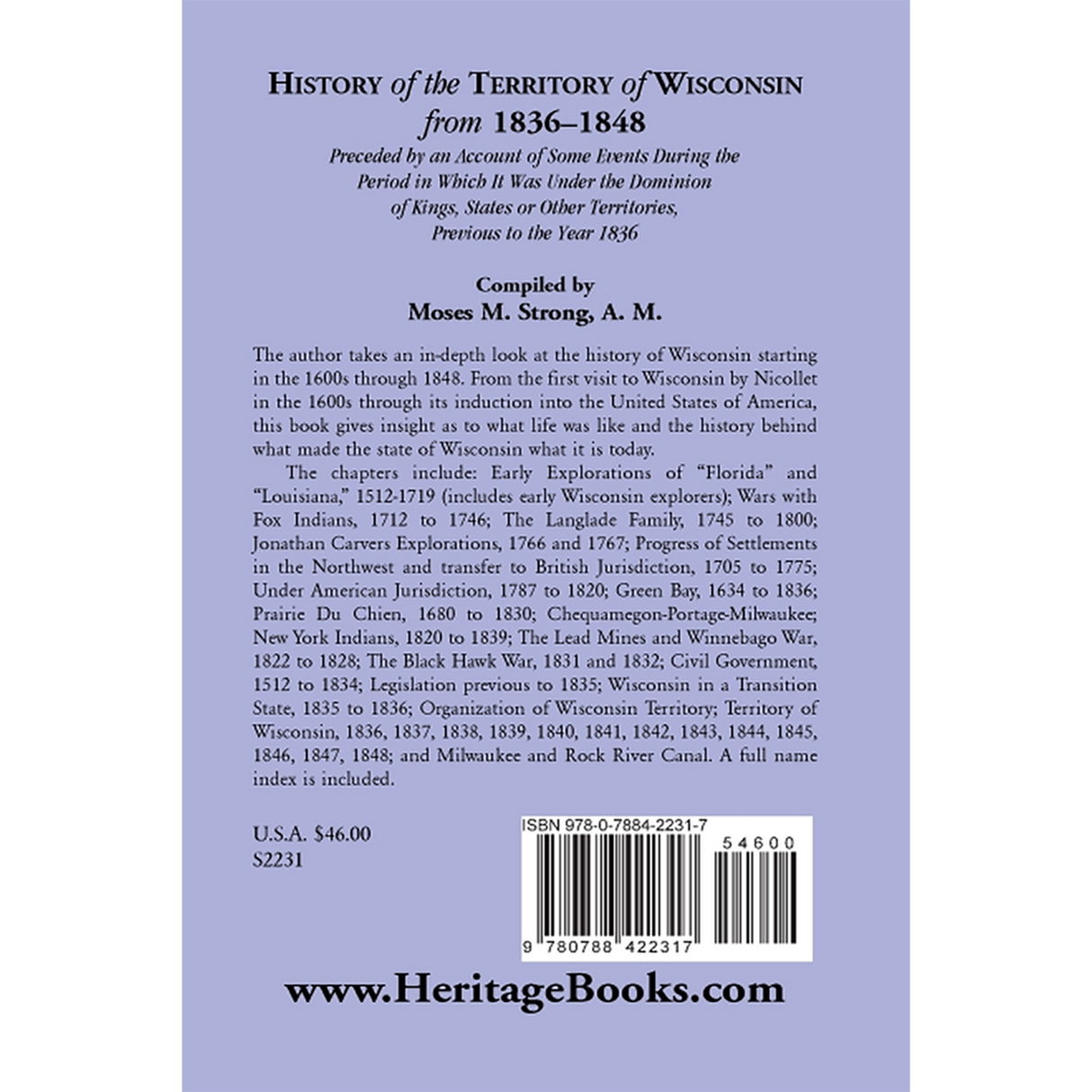 History of the Territory of Wisconsin From 1836-1848 back cover