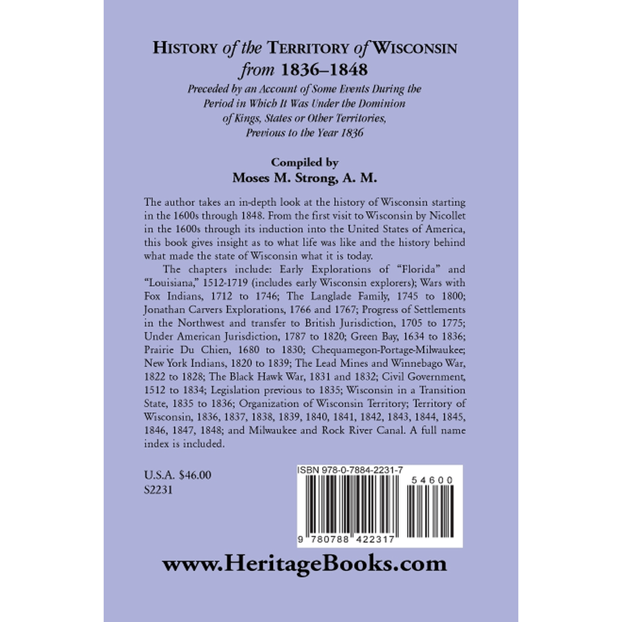 back cover of History of the Territory of Wisconsin From 1836-1848