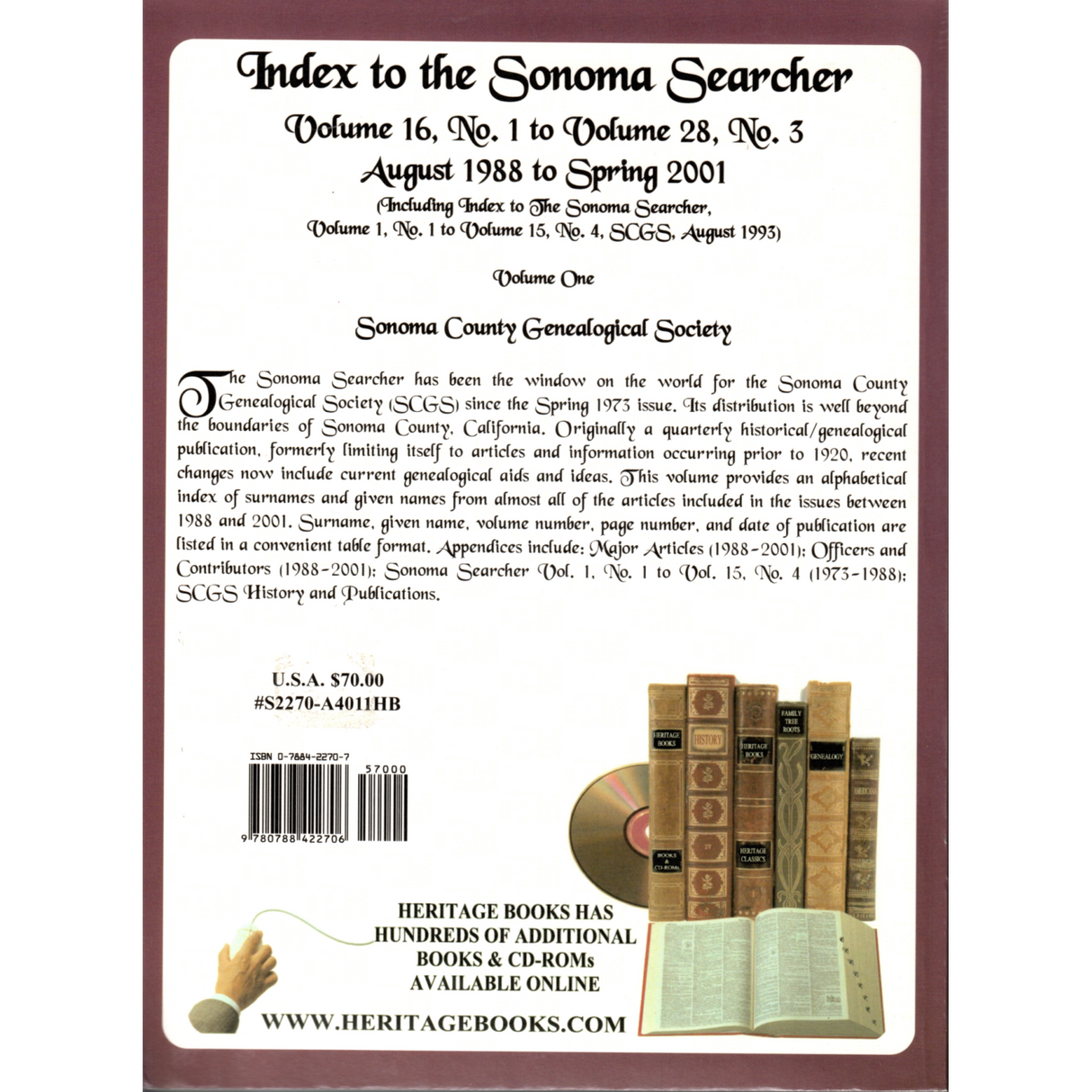 Index to the "Sonoma Searcher" back cover