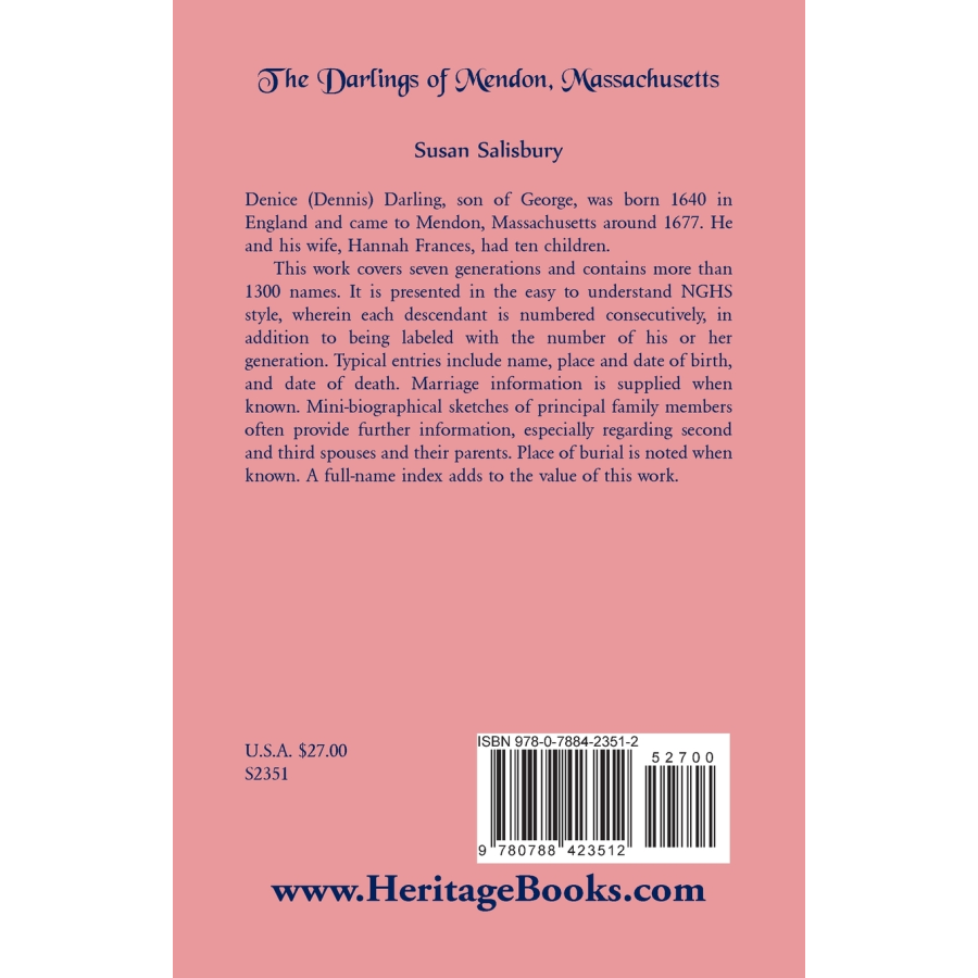 The Darlings of Mendon, Massachusetts back cover