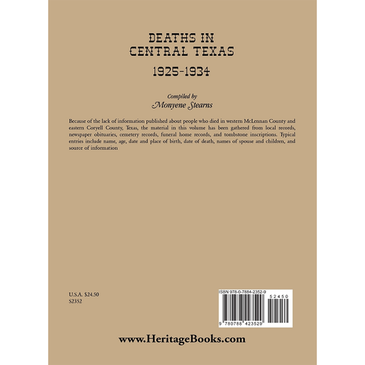 Deaths in Central Texas, 1925-1934 back cover