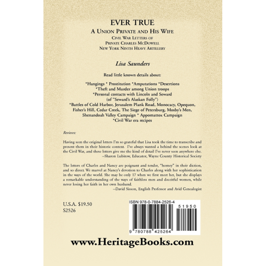 back cover of Ever True: Civil War Letters of Seward's New York 9th Heavy Artillery