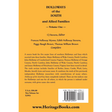 Holloways of the South and Allied Families, Volume 1 back cover