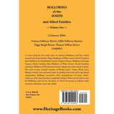 Holloways of the South and Allied Families, Volume 2 back cover