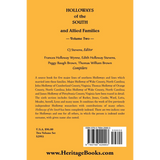 Holloways of the South and Allied Families, Volume 2 back cover