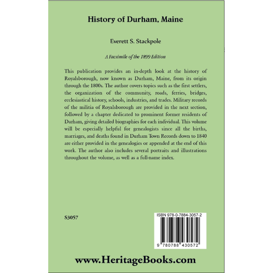 History of Durham, Maine back cover