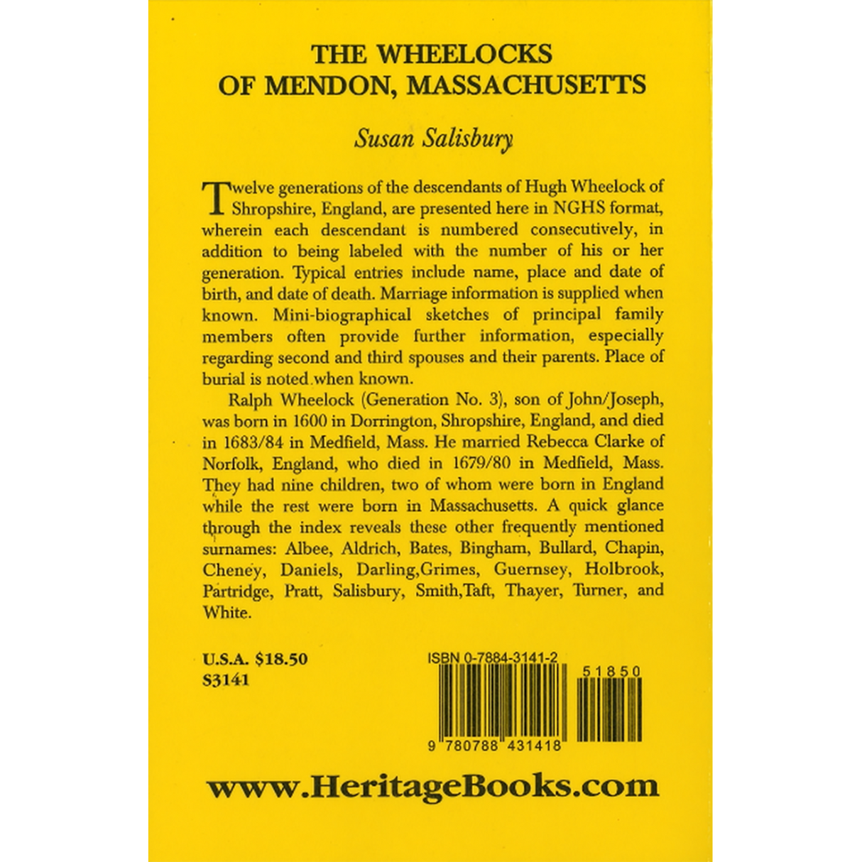 The Wheelocks of Mendon, Massachusetts back cover