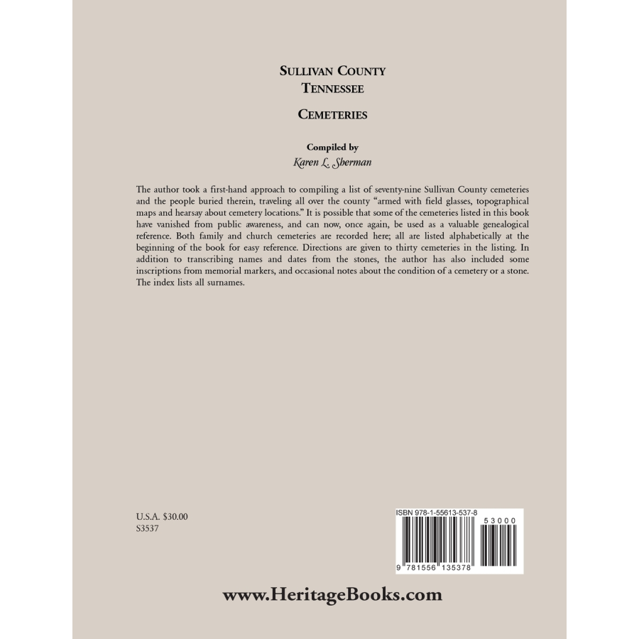 Sullivan County, Tennessee Cemeteries back cover