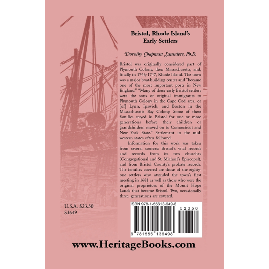 back cover of Bristol, Rhode Island's Early Settlers