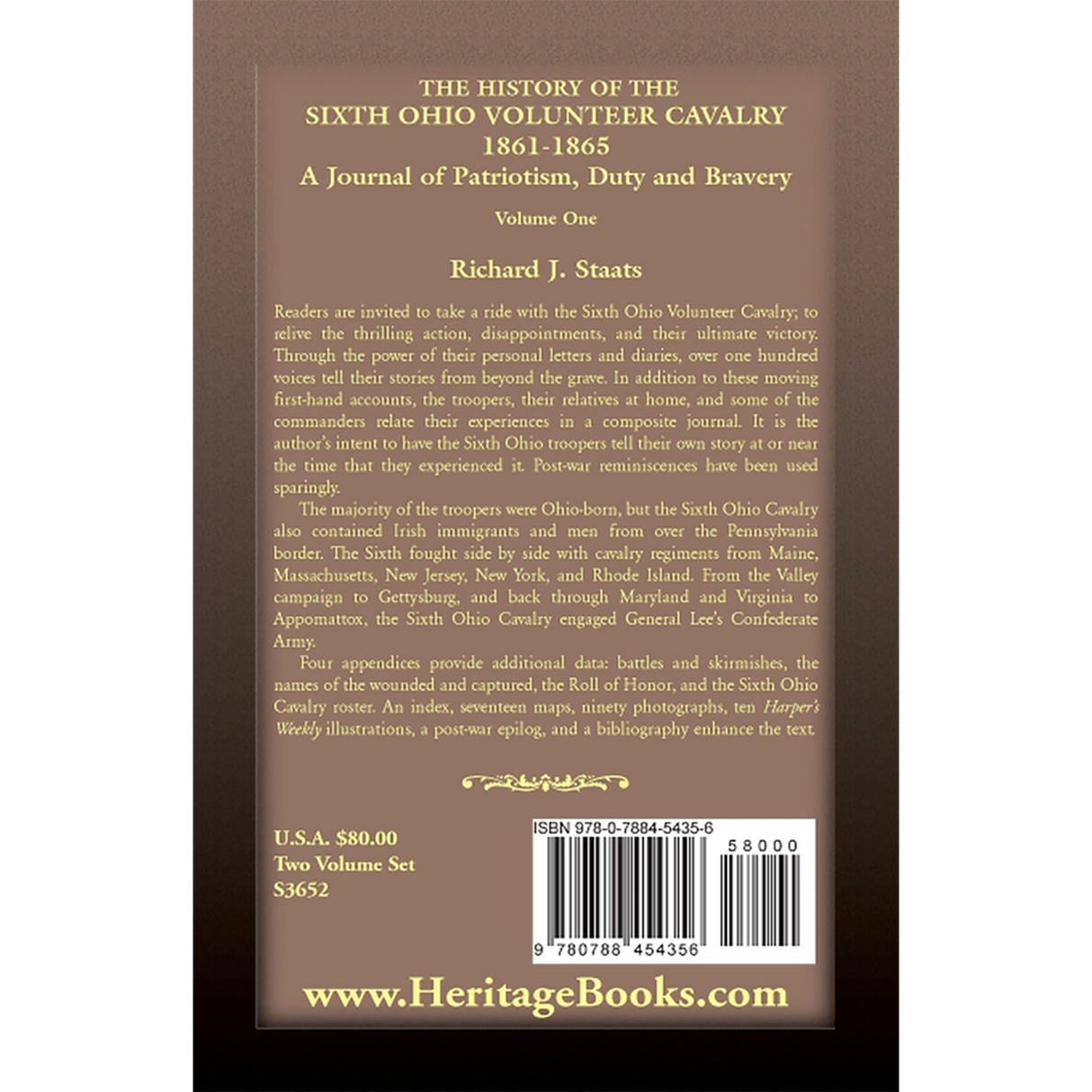 The History of the 6th Ohio Volunteer Cavalry, 1861-1865: A Journal of Patriotism, Duty and Bravery  Volume 1 back cover