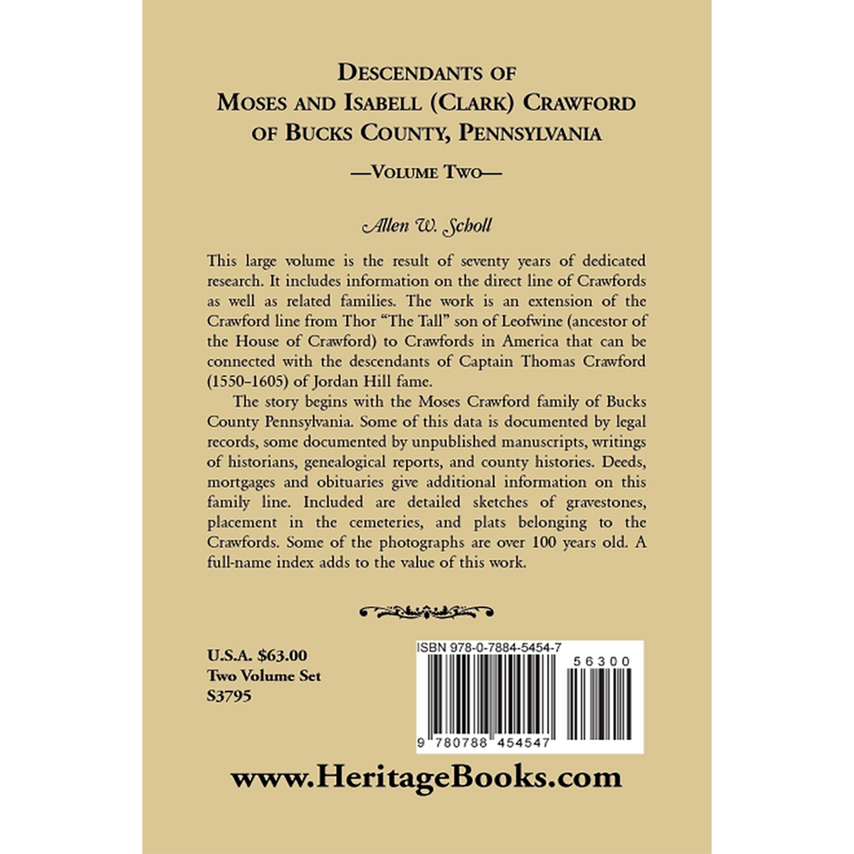Descendants of Moses and Isabell (Clark) Crawford of Bucks County, Pennsylvania, Volume 2 back cover