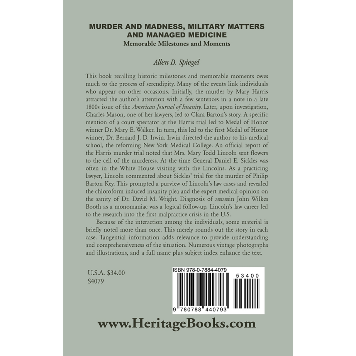 Murder and Madness, Military Matters and Managed Medicine, Memorable Milestones and Moments back cover
