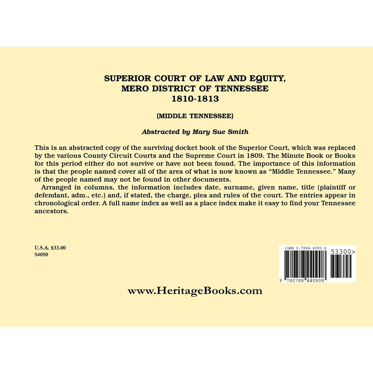 Superior Court of Law and Equity, Mero District of Tennessee, 1810-1813, Middle Tennessee back cover