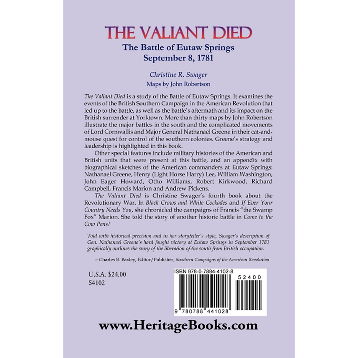 The Valiant Died, The Battle of Eutaw Springs, September 8, 1781 back cover