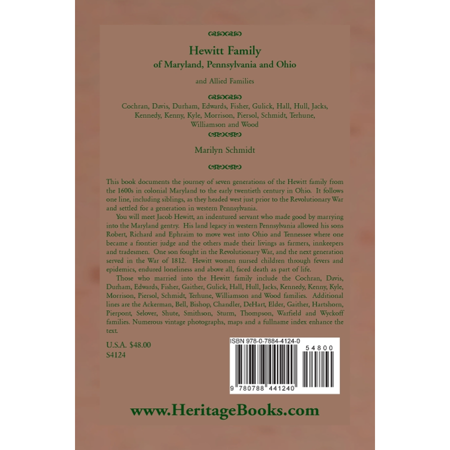 back cover of Hewitt Family of Maryland, Pennsylvania, and Ohio, and Allied Families