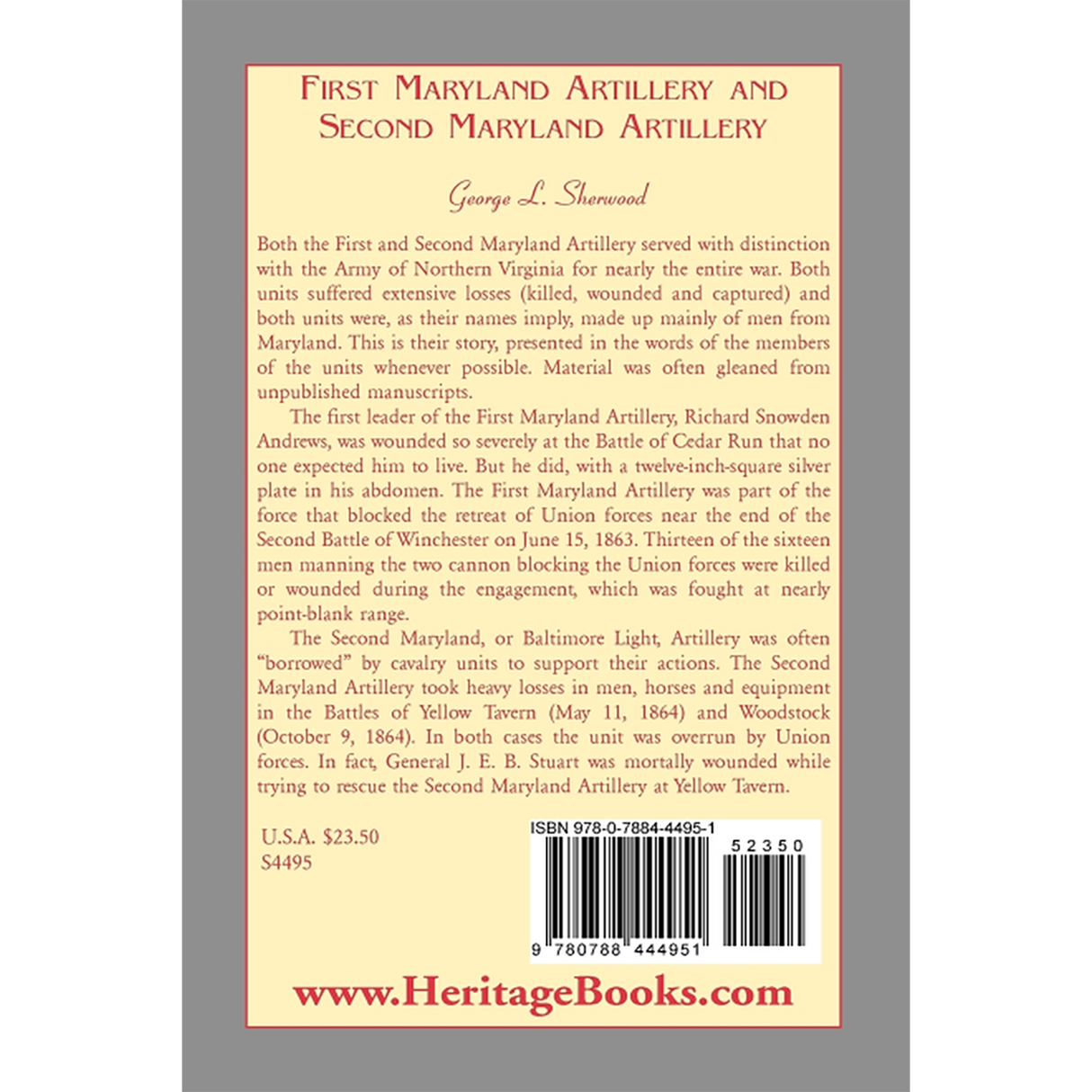 First Maryland Artillery and Second Maryland Artillery back cover