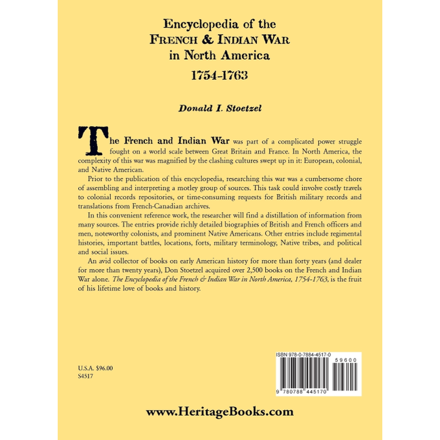 Encyclopedia of the French and Indian War in North America, 1754-1763 back cover