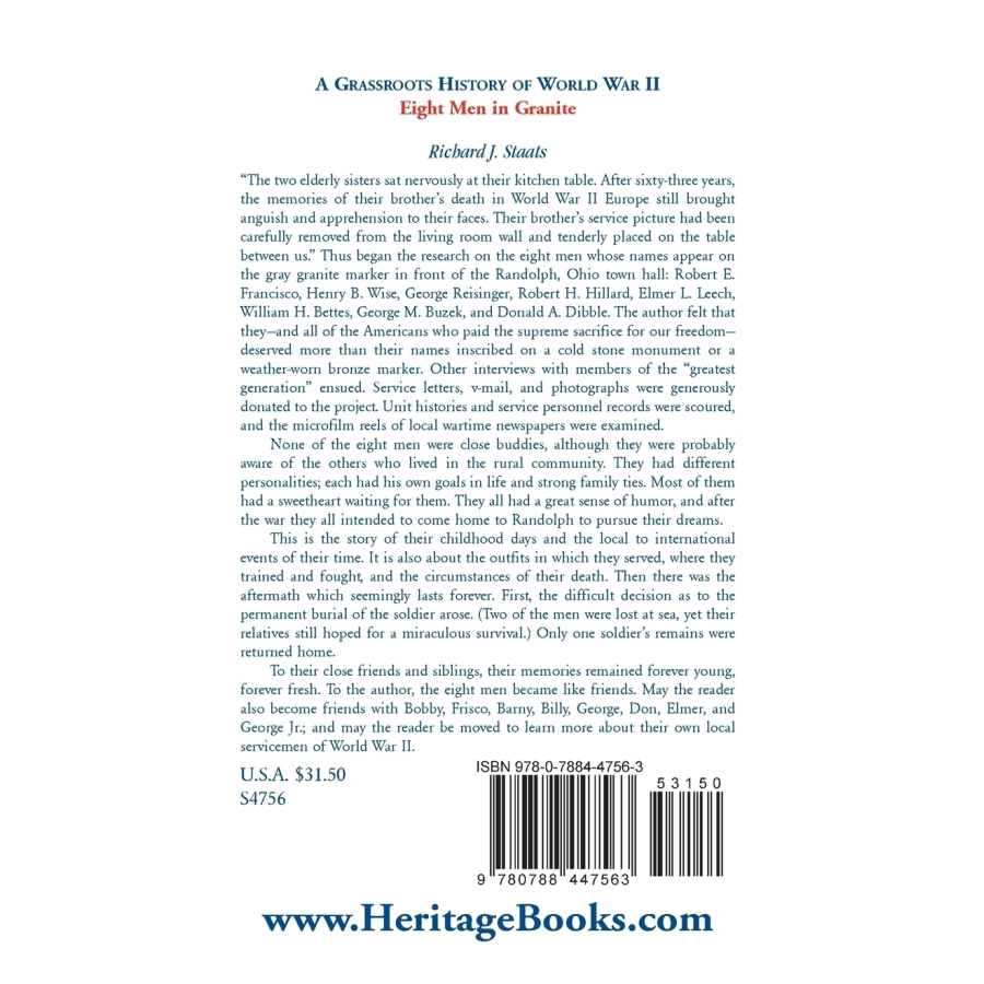 back cover of A Grassroots History of World War II: Eight Men in Granite