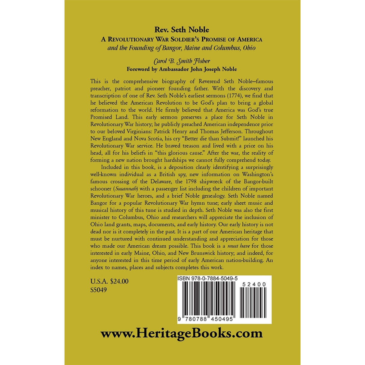 Rev. Seth Noble: A Revolutionary War Soldier's Promise of America and the Founding of Bangor, Maine and Columbus, Ohio back cover