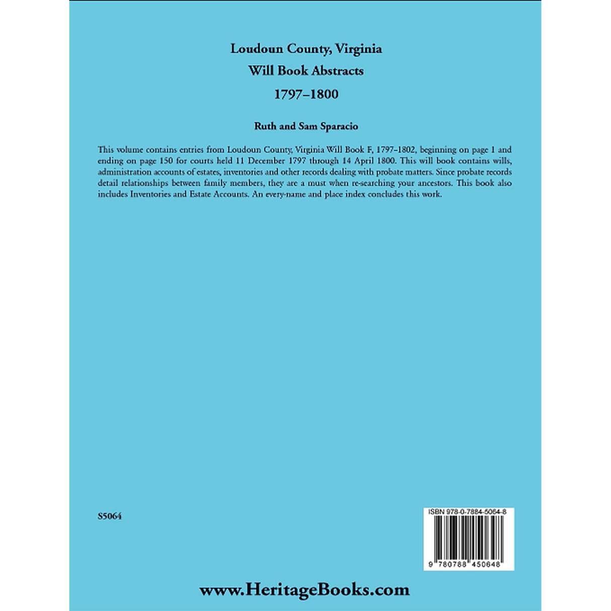 Loudoun County, Virginia Will Book Abstracts, 1797-1800 back cover