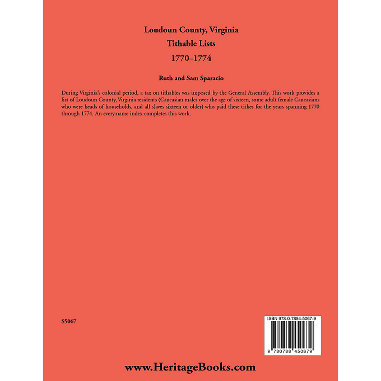 Loudoun County, Virginia Titheable Lists, 1770-1774 back cover