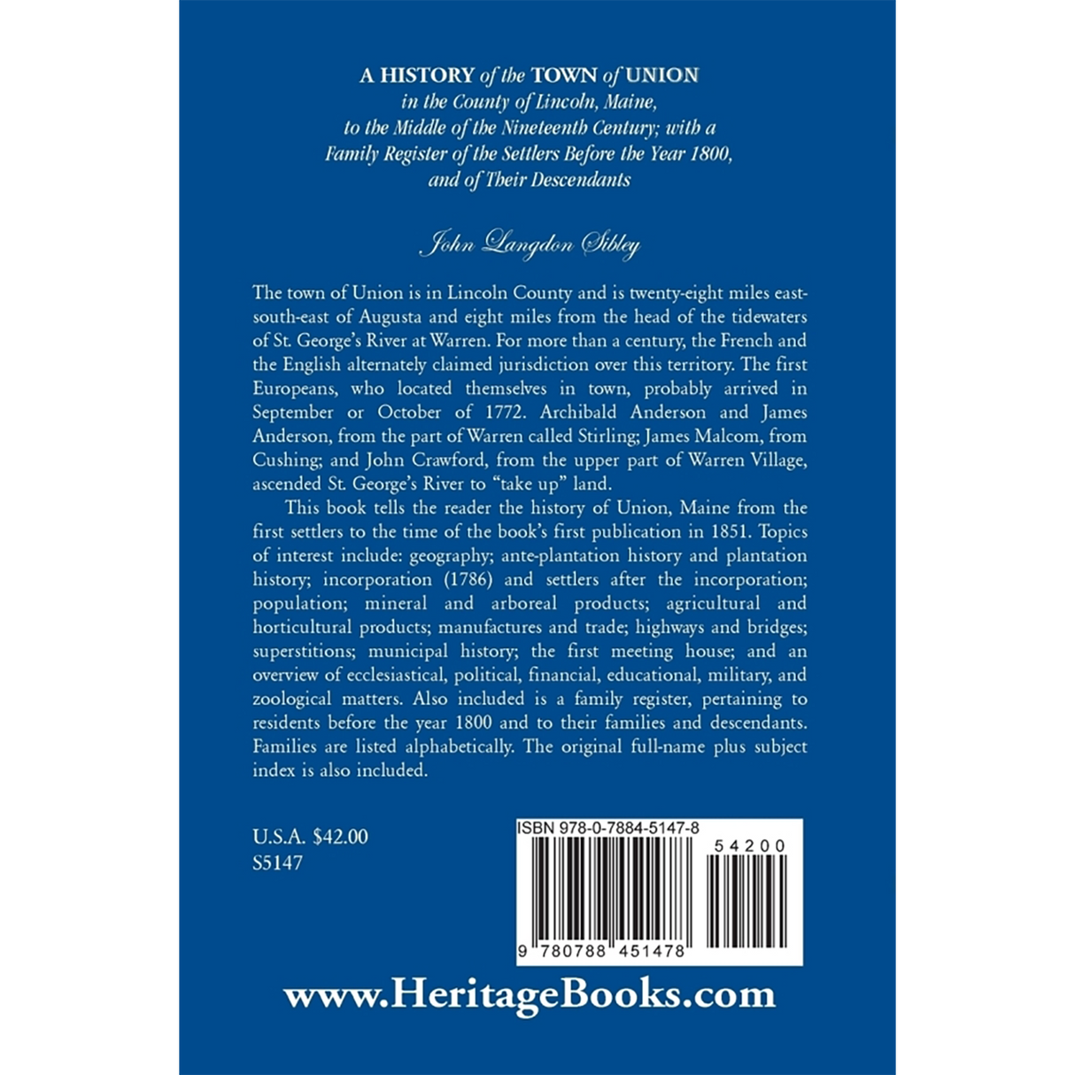 A History of the Town of Union [Knox County], Maine back cover