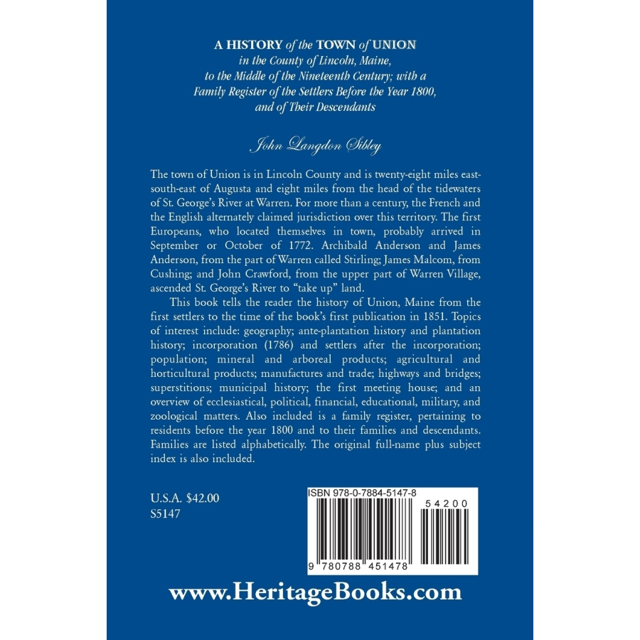 A History of the Town of Union [Knox County], Maine back cover