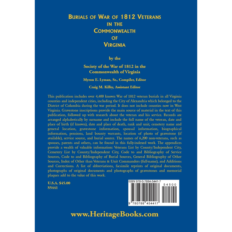 back cover of Burials of War of 1812 Veterans in the Commonwealth of Virginia