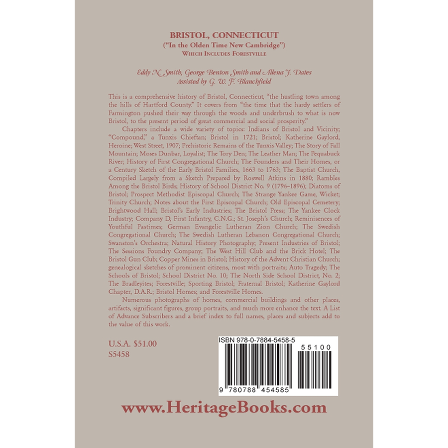 back cover of Bristol, Connecticut, ("In the Olden Time New Cambridge") Which Includes Forestville