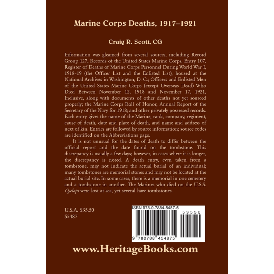 Marine Corps Deaths, 1917-1921 back cover