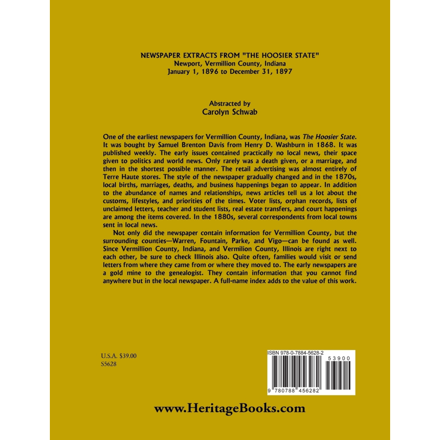 Newspaper Extracts from "The Hoosier State", Newport, Vermillion County, Indiana, January 1, 1896 to December 31, 1897 back cover