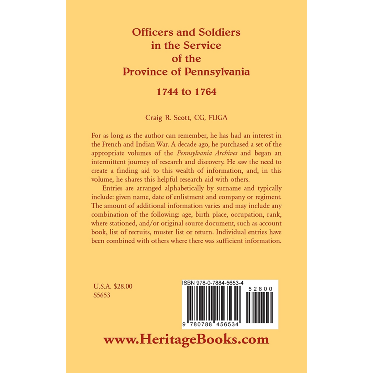 Officers and Soldiers in the Service of the Province of Pennsylvania, 1744 to 1764 back cover