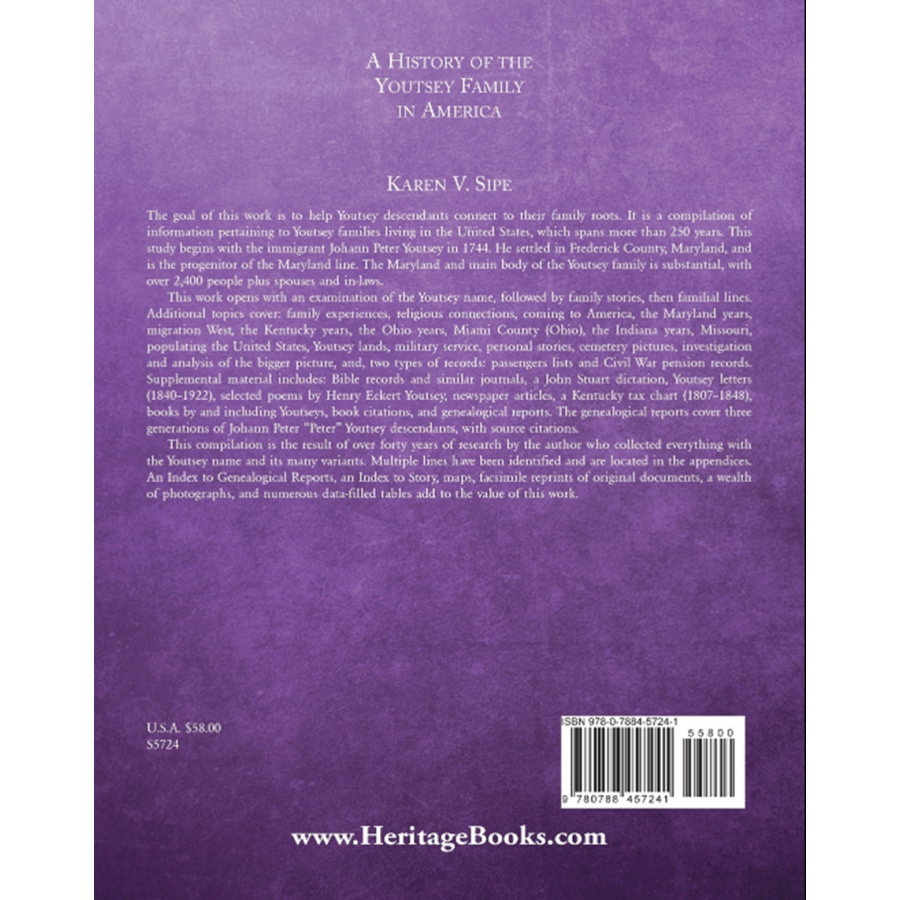 back cover of The History of the Youtsey Family in America Starting in 1744 (with CD-Rom)