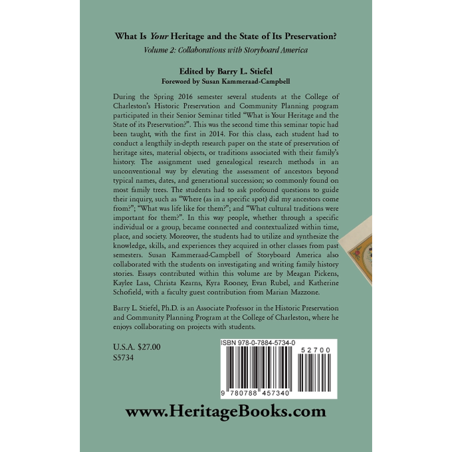 back cover of "What is Your Heritage and the State of its Preservation?" Volume 2: Collaborations with Storyboard America