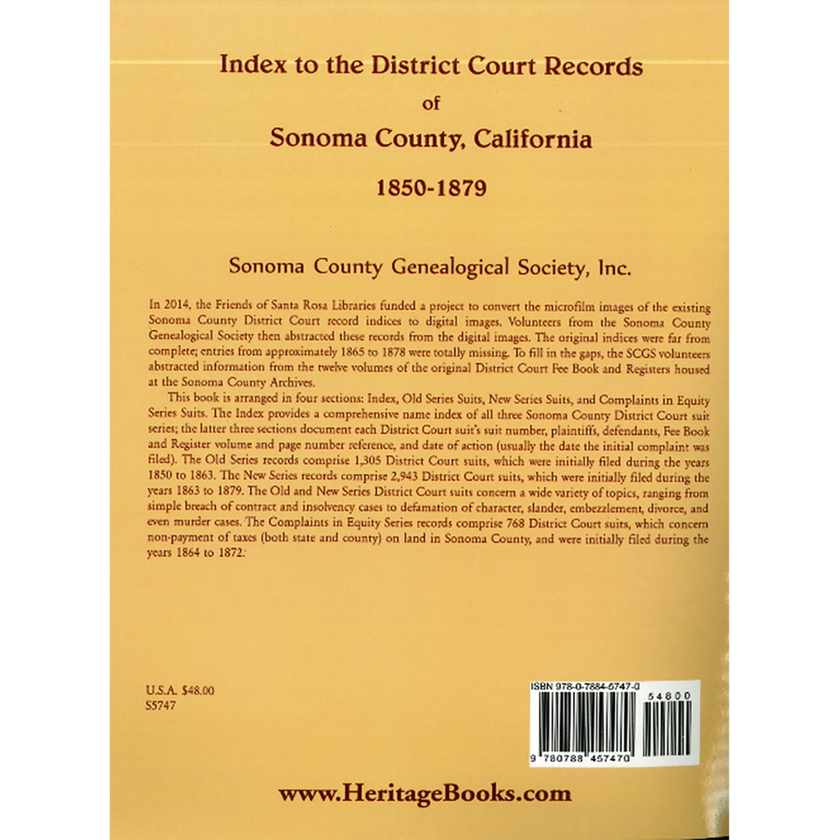 Index to the District Court Records of Sonoma County, California: 1850-1879 back cover