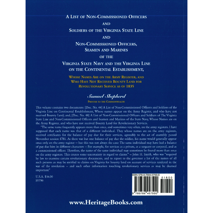 A List of Non-Commissioned Officers and Soldiers of the Virginia State Line back cover