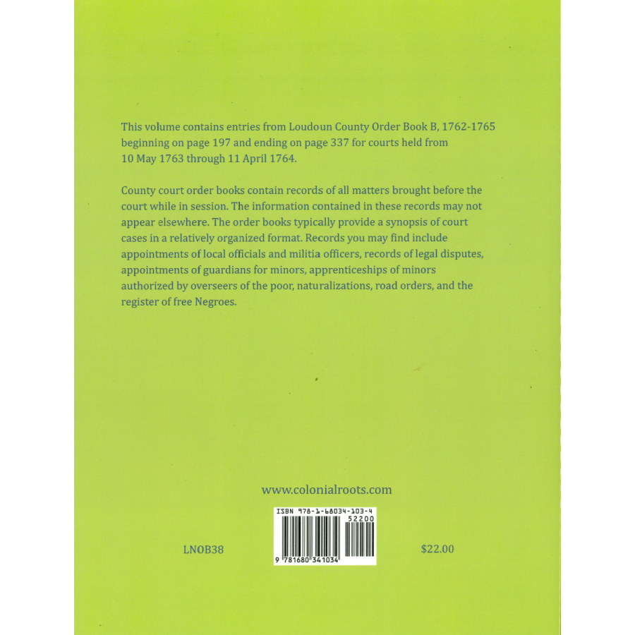 Loudoun County, Virginia Order Book Abstracts, 1763-1764 back cover