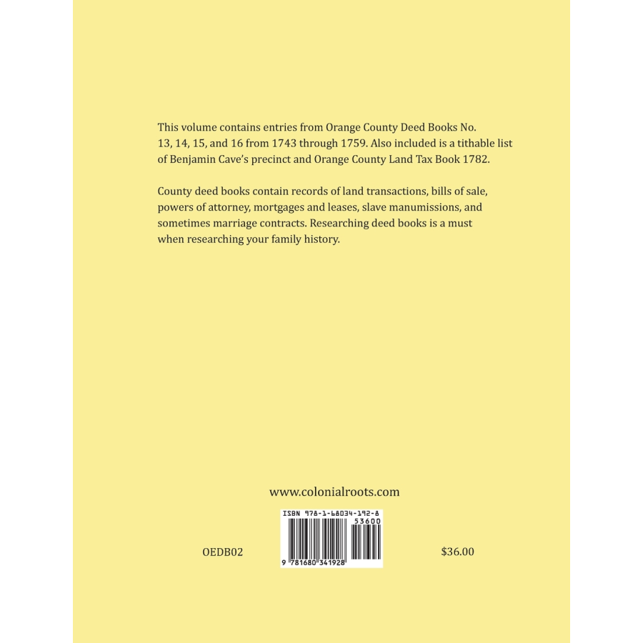 Orange County, Virginia Deed Book Abstracts, 1759-1778 back cover