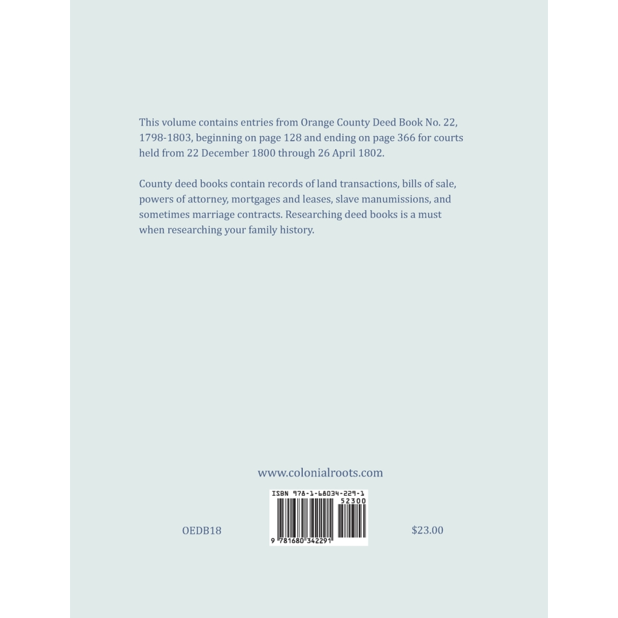 Orange County, Virginia Deed Book Abstracts, 1800-1802 back cover