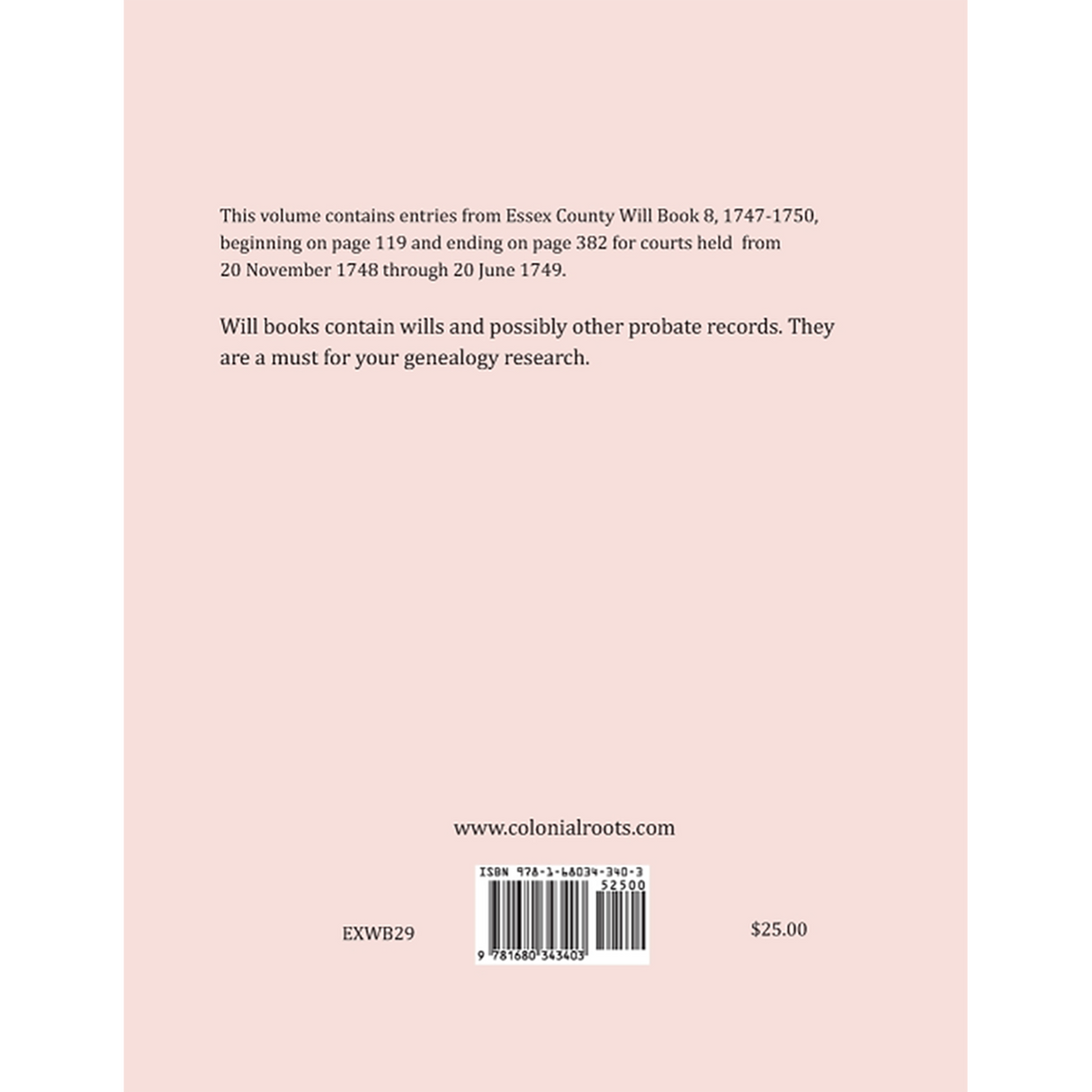 Essex County, Virginia Will Book Abstracts 1748-1750 back cover