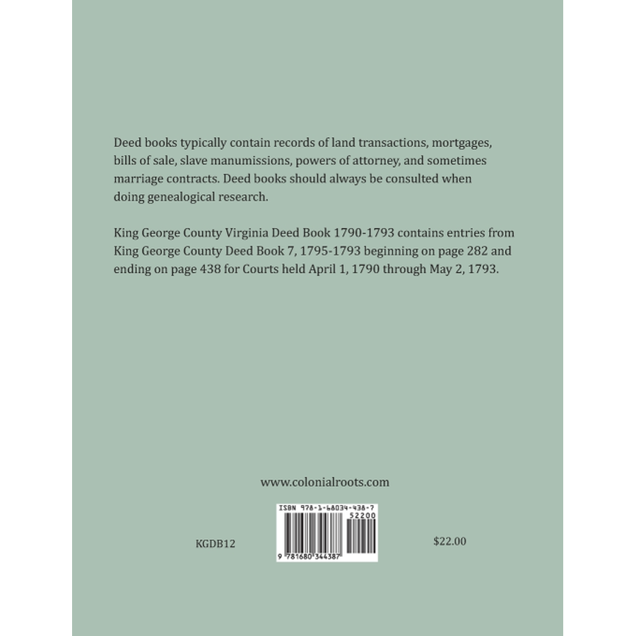 King George County, Virginia Deed Abstracts, 1790-1793 back cover