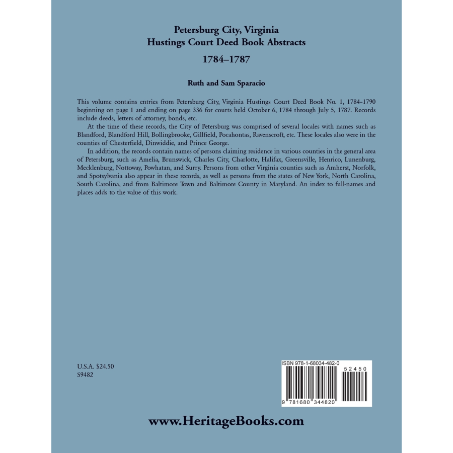 Petersburg City, Virginia Hustings Court Deed Book, 1784-1787 back cover