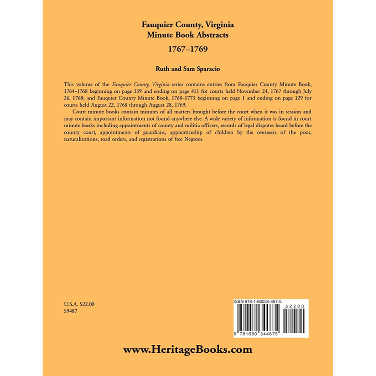 Fauquier County, Virginia Minute Book Abstracts 1767-1769 back cover