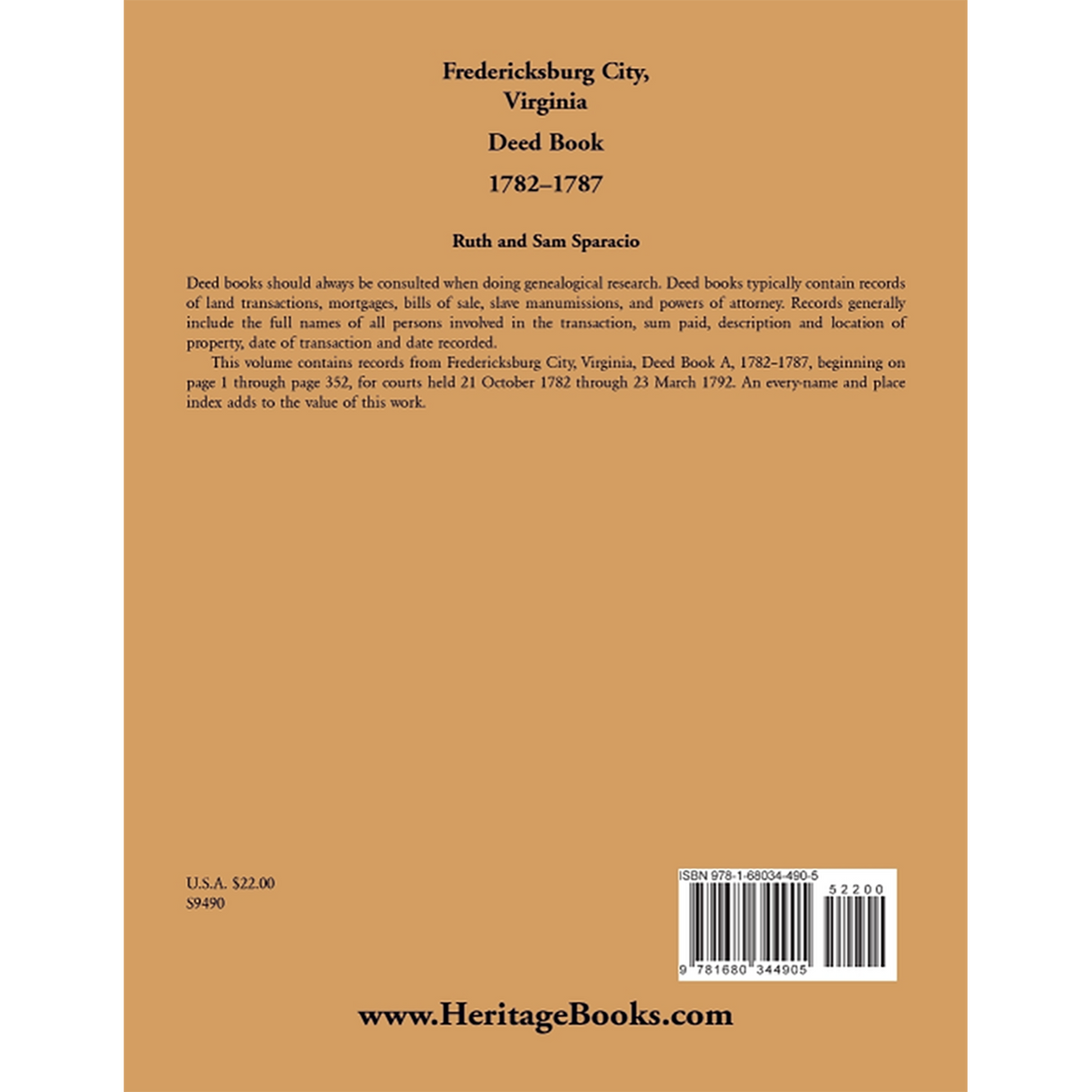 Fredericksburg City, Virginia Deed Book, 1782-1787 back cover