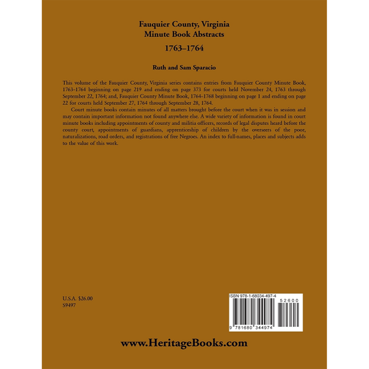 Fauquier County, Virginia Minute Book Abstracts 1763-1764 back cover