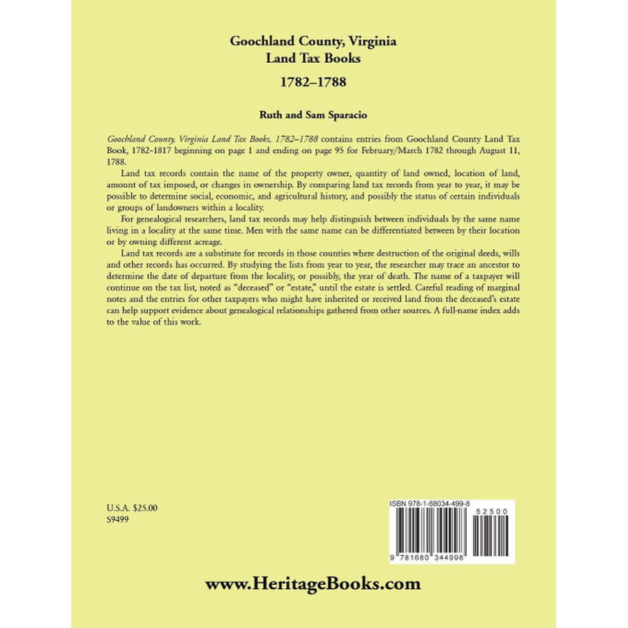 Goochland County, Virginia Land Tax Book, 1782-1788 back cover