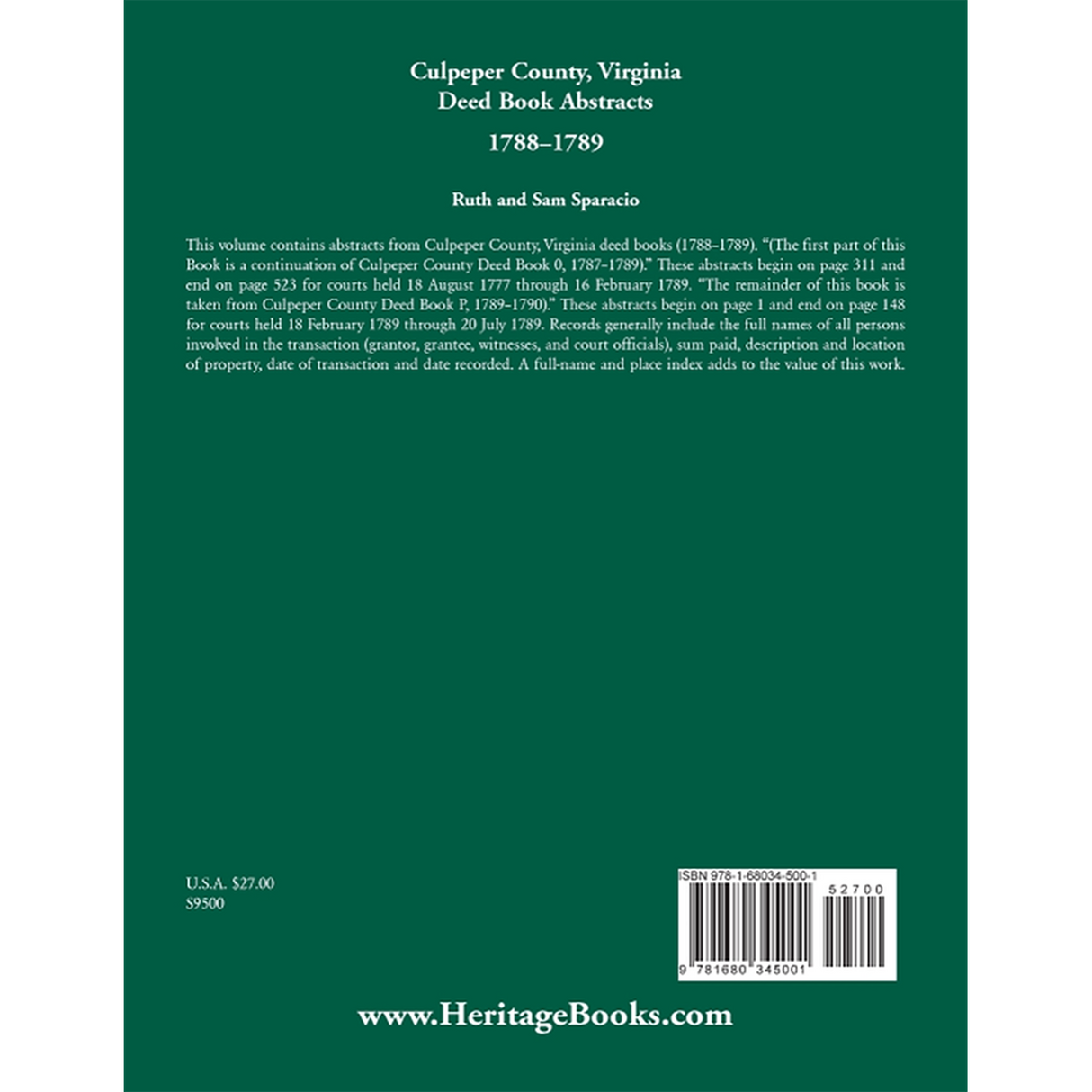 Culpeper County, Virginia Deed Book Abstracts 1788-1789 back cover