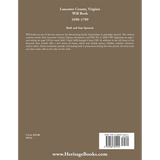 Lancaster County, Virginia Will Abstracts 1690-1709 back cover