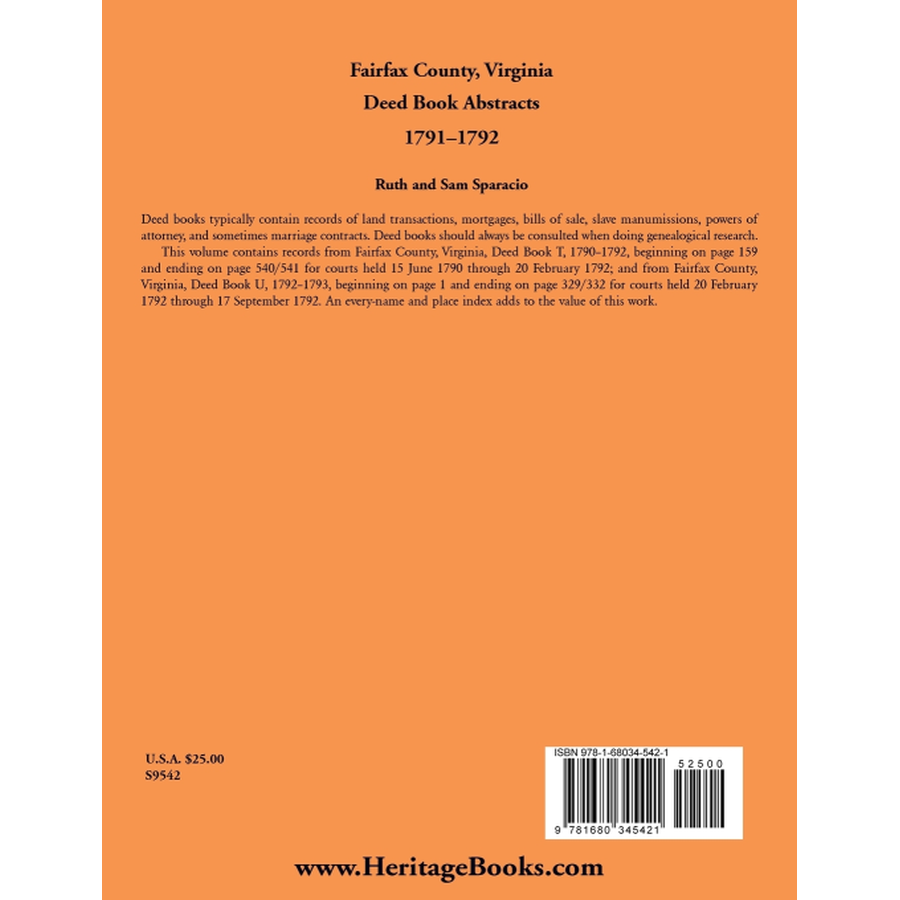 Fairfax County, Virginia Deed Book Abstracts 1791-1792 back cover